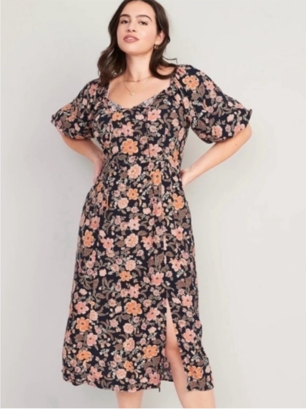 Floral Print Dress with Puffy Sleeves
